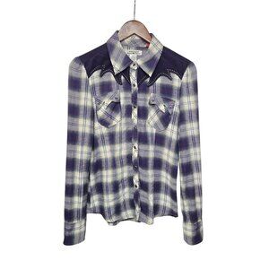 Vtg Y2K Parasuco Plaid Western Shirt Studded Yoke Purple Women’s M Rodeo Cowgirl